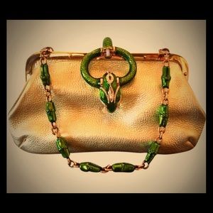 Gucci Tom Ford Gold Leather Enamel Snake Handbag